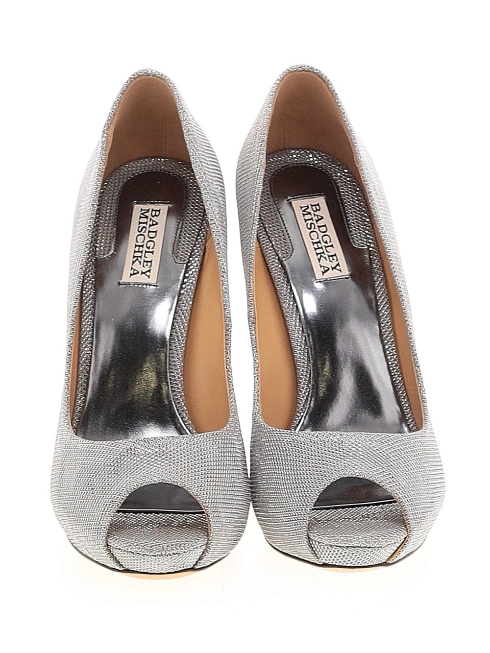 NEW! Badgley Mischka Silver Glitter Peep-Toe Stiletto Pump
